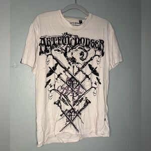Artful Dodger sword graphic t-shirt y2k purple and black
